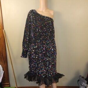 Glitzy One Sleeve Dress, 3XL‎ Sequins  Party New Year